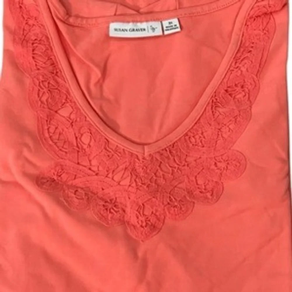 Susan Graver Womens 3X Battenburg Lace Trimmed‎ T Shirt Stretch Coral A70675/62